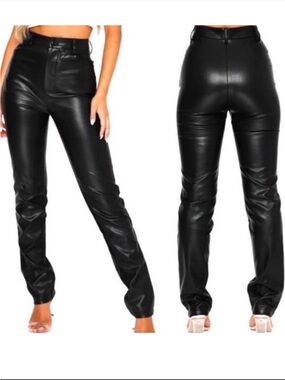 White Fox Women’s You’ve Got It Black Vegan Leather HR Pants Sz Medium NWT